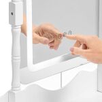 Toaletka z lustrem, krzesłem i oświetleniem LED – 5 szuflad – Biała